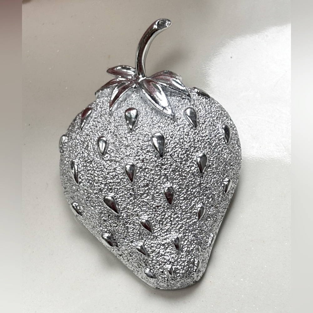 Vintage Silver Strawberry Brooch, Sarah Coventry